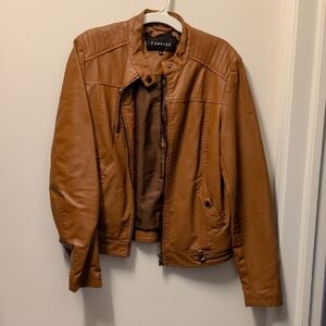 Women's Brown Faux Leather Biker Jacket